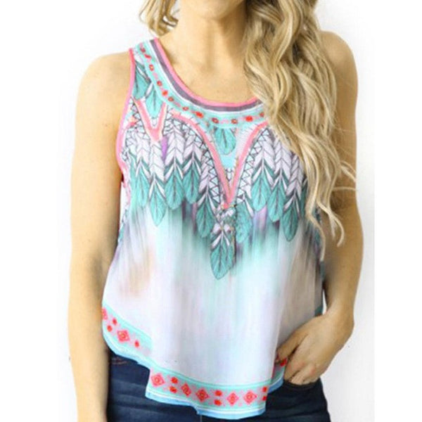 2017 Summer Crop Tops Sexy Women Sleeveless Printed BLUE Vintage Tribal T-shirt Women Tank Tops Femme