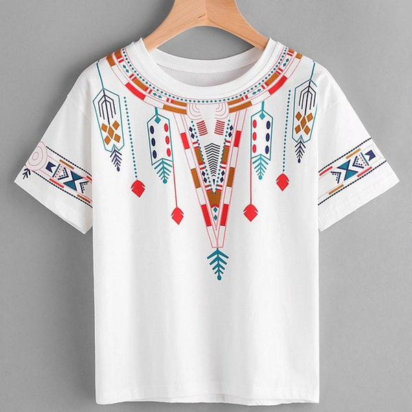 2017 Summer T-shirt Sexy Women Short Sleeve Geometry Printed Blusa Tops Fashion Patchwork t-shirt poleras de mujer