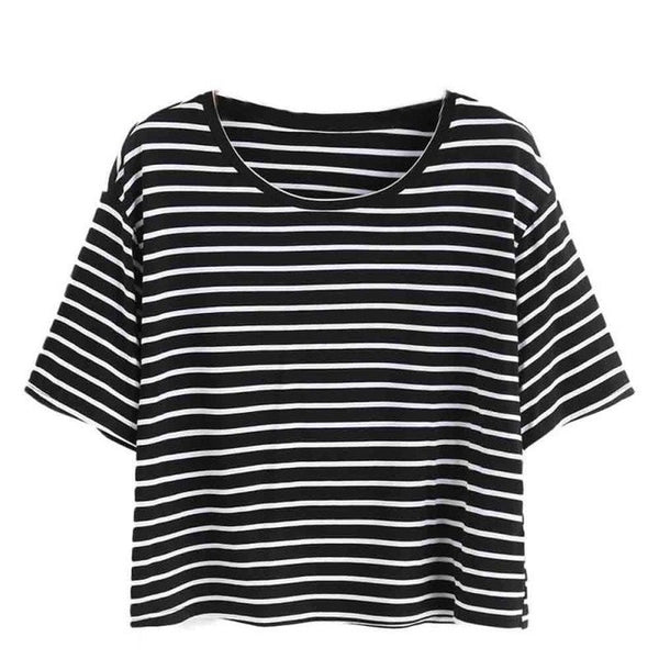 Womens T-Shirt 2017 Sexy Black And White Striped Crop shirt Tank Crop Tops Vest cropped feminino