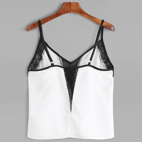 Women Sexy Lace Cami 2017 Summer Sleeveless Lace Patchwork Crop Top Vest Tank Shirt Blusa Top Casual White camisole