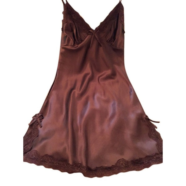 Women Sexy Silk Satin Night Dress Sleeveless Nighties V-neck Nightgown  Nightdress Lace Sleepwear Nightwear Ladies LM75
