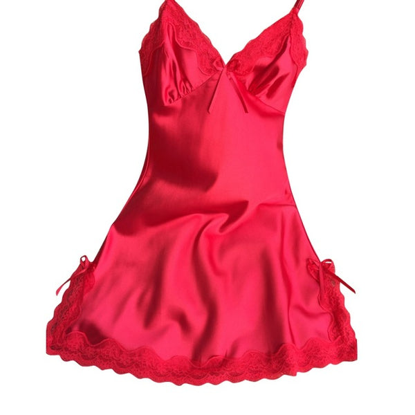 Women Sexy Silk Satin Night Dress Sleeveless Nighties V-neck Nightgown  Nightdress Lace Sleepwear Nightwear Ladies LM75
