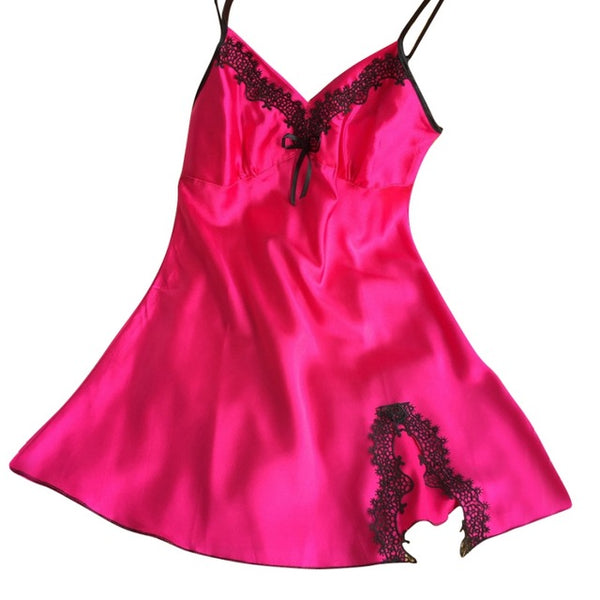 Ladies Sexy Silk Satin Night Dress Sleeveless Nighties V-neck Nightgown   Nightdress Lace Sleepwear Nightwear For Women