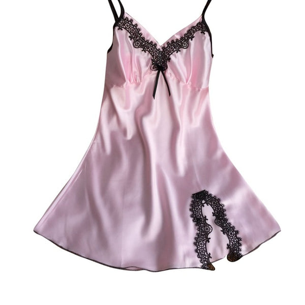 Ladies Sexy Silk Satin Night Dress Sleeveless Nighties V-neck Nightgown   Nightdress Lace Sleepwear Nightwear For Women