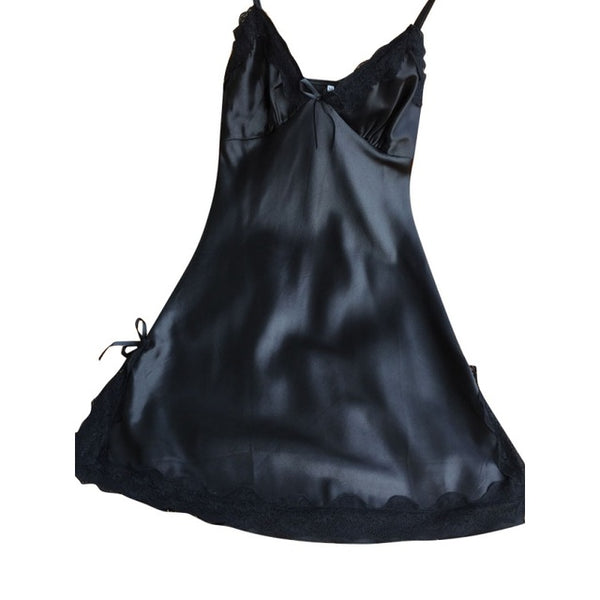 Nightgown Women Silk Satin Night Dress Sleeveless Nighties V-neck Nightdress Lace Sleepwear Nightwear