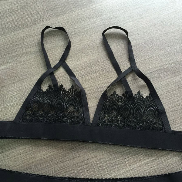 Women Lingerie Corset Lace Bandage Push Up Top Bra+Pants Underwear Set L