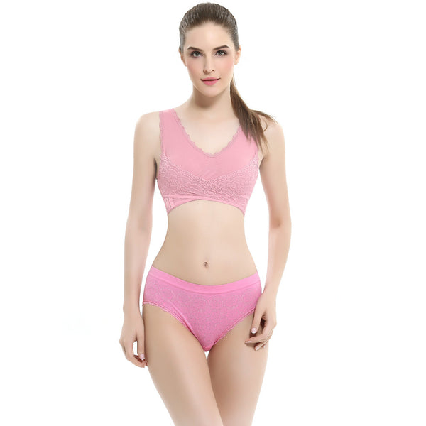 Women Push Up Wire Free Padded Anti-shock Sweat Lace Sports Bra BK L