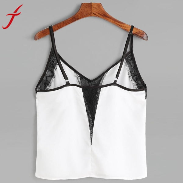 Women Sexy Lace Cami 2017 Summer Sleeveless Lace Patchwork Crop Top Vest Tank Shirt Blusa Top Casual White camisole