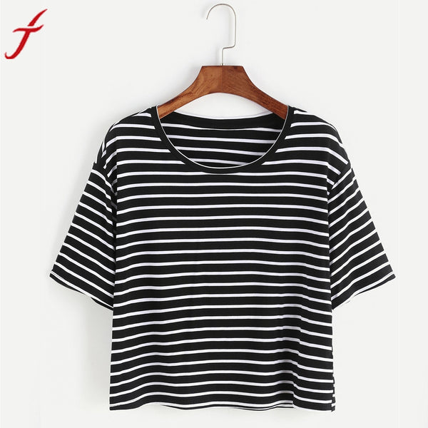 Womens T-Shirt 2017 Sexy Black And White Striped Crop shirt Tank Crop Tops Vest cropped feminino