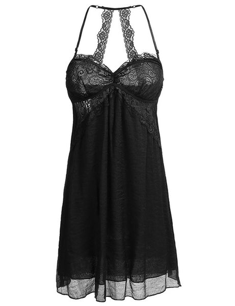 Ekouaer Sexy Lace Patchwork Nightwear Spaghetti Strap Sleeveless Nighties Sleepwear Dress Summer Home Clothing With Lining