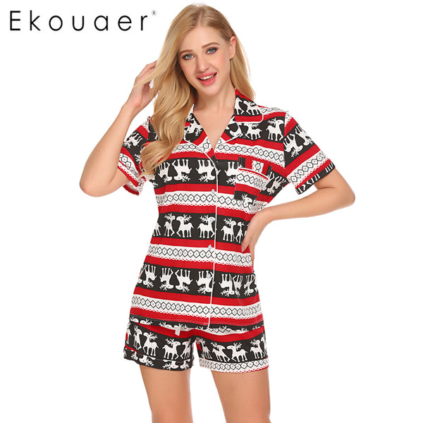 Ekouaer Casual Pajama Sets Women Sleepwear Solid Tops Shorts Set Simple Lounge Summer Pajamas Set Nightwear Suit Female Nighties