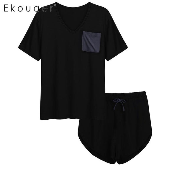 Ekouaer Women Sleepwear Cotton Pajama Sets Spandex Short Sleeve Pajamas Shirt Short Set Summer Female Nighties Nightwear Suits