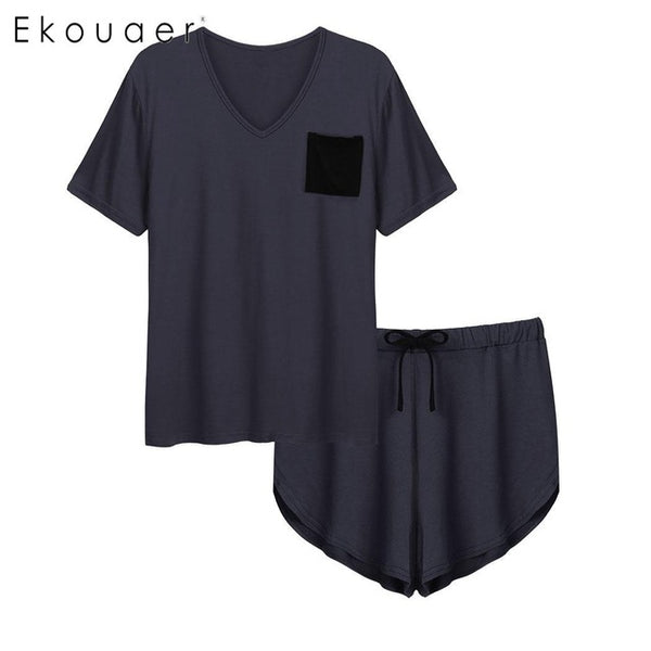 Ekouaer Women Sleepwear Cotton Pajama Sets Spandex Short Sleeve Pajamas Shirt Short Set Summer Female Nighties Nightwear Suits