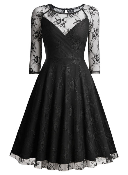 Sexy Floral Lace Net Party Swing Dress