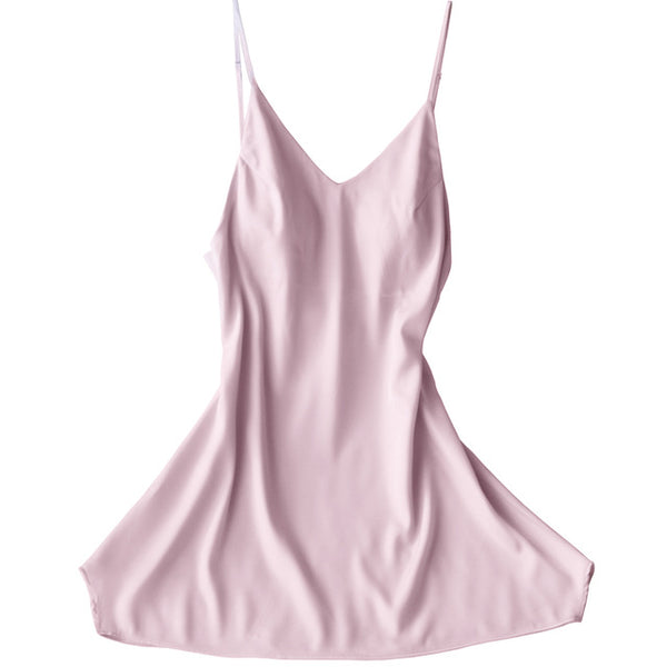 LASPERAL Summer Sexy Silk Satin Night Dress Women V-neck Sleeveless Nighties Nightgown Ladies Nightdress Female 2018 Sleepshirt