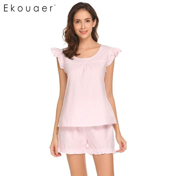 Ekouaer Women Casual Sleepwear Pajamas Set Short Sleeve Nighties Top and Shorts Lounge Women Summer Sleepwear Nightwear Suit