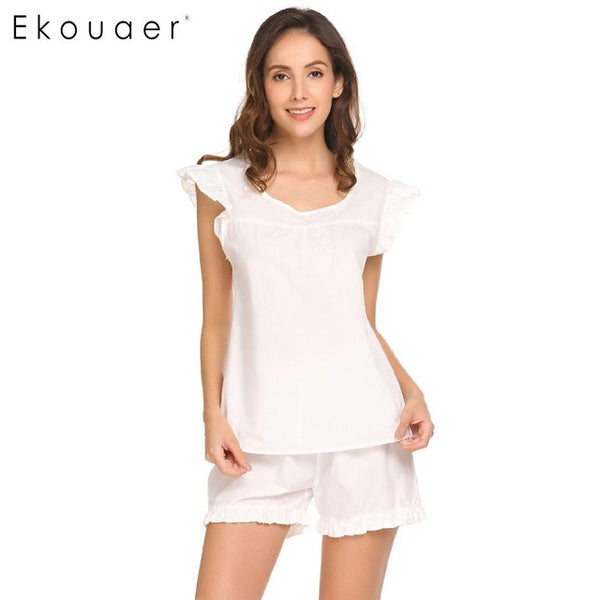 Ekouaer Women Casual Sleepwear Pajamas Set Short Sleeve Nighties Top and Shorts Lounge Women Summer Sleepwear Nightwear Suit